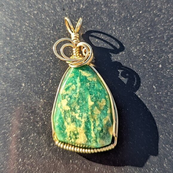 Gold Wire Wrapped Amazonite Pendant - Picture 9 of 10